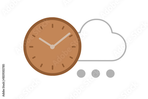 Analog clock face next to weather cloud with falling rain symbol