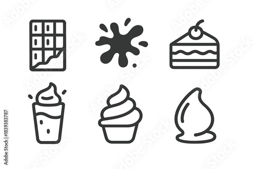 Dark chocolate and dessert icons for food and confectionery design