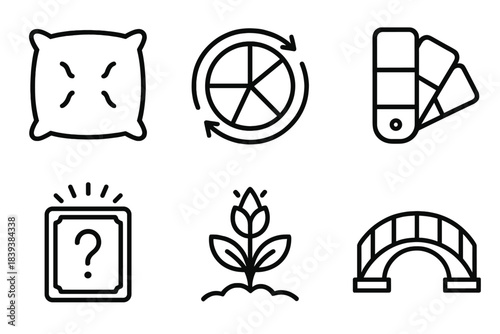 Holistic Learning Symbols. Holistic Learning Environment linear set: comfort cushion, balanced routine wheel, soothing color swatch, engagement prompt card, resilience bud,