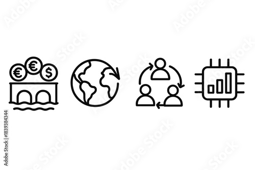 Global Currency Bridges. Cross-Region Value Paths linear set: multi-currency bridge, seamless remittance arc, universal ledger shard.