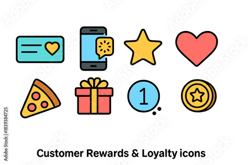 Customer rewards, loyalty flat icon set. Gift, discount, star icons in flat style.