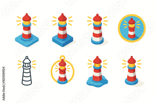 Lighthouse, navigation 3d icon set. Coastal, sea icons in 3d style collection