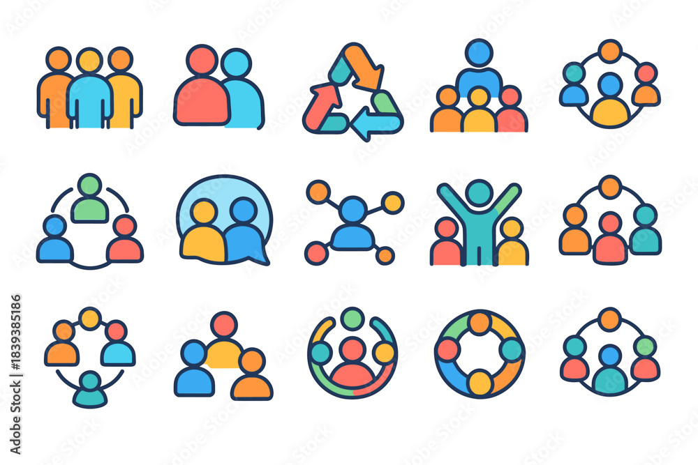 Fototapeta premium Teamwork and collaboration icon set. Group, community icons in a flat style.