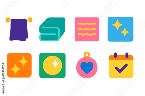 Cleaning and hygiene flat icon set. Household, sanitation icons collection