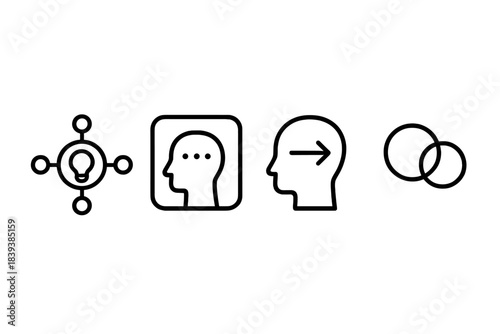 Conceptual Icon Array. Thinking Blind Spot Mapping linear set: insight-gap node, unnoticed-thought tile, perspective-shift bead.