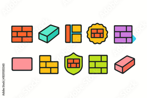 Building materials flat icon set. Construction, brickwork, masonry flat icons collection