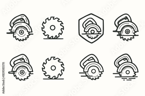 Circular saw, construction line icon set. Tools, building, equipment outline collection
