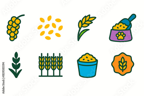 Agriculture and pet food filled icon set. Farming and animal feed graphic collection