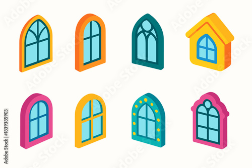 Window, building 3d icon set. Architecture and construction icons 3d collection