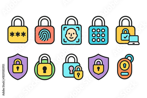 Security, privacy flat icon set. Locks, authentication symbols flat collection.