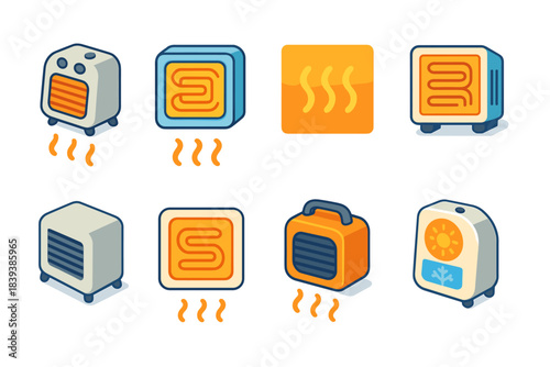 Home appliance icon set. Heating and cooling devices in flat style collection