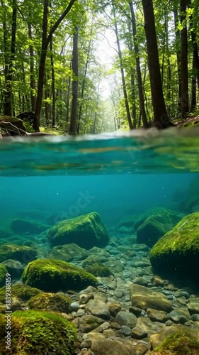 calm water with ripples, serene nature. Zen and tranquility concept, river surface, river view in forest, forest with river view