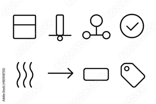 Duty Load Icon Set. Duty-load dynamics linear set: task load tile, responsibility bar, pressure node, accountability arc, decision marker, stress strip, duty flow bar, outcome tag.