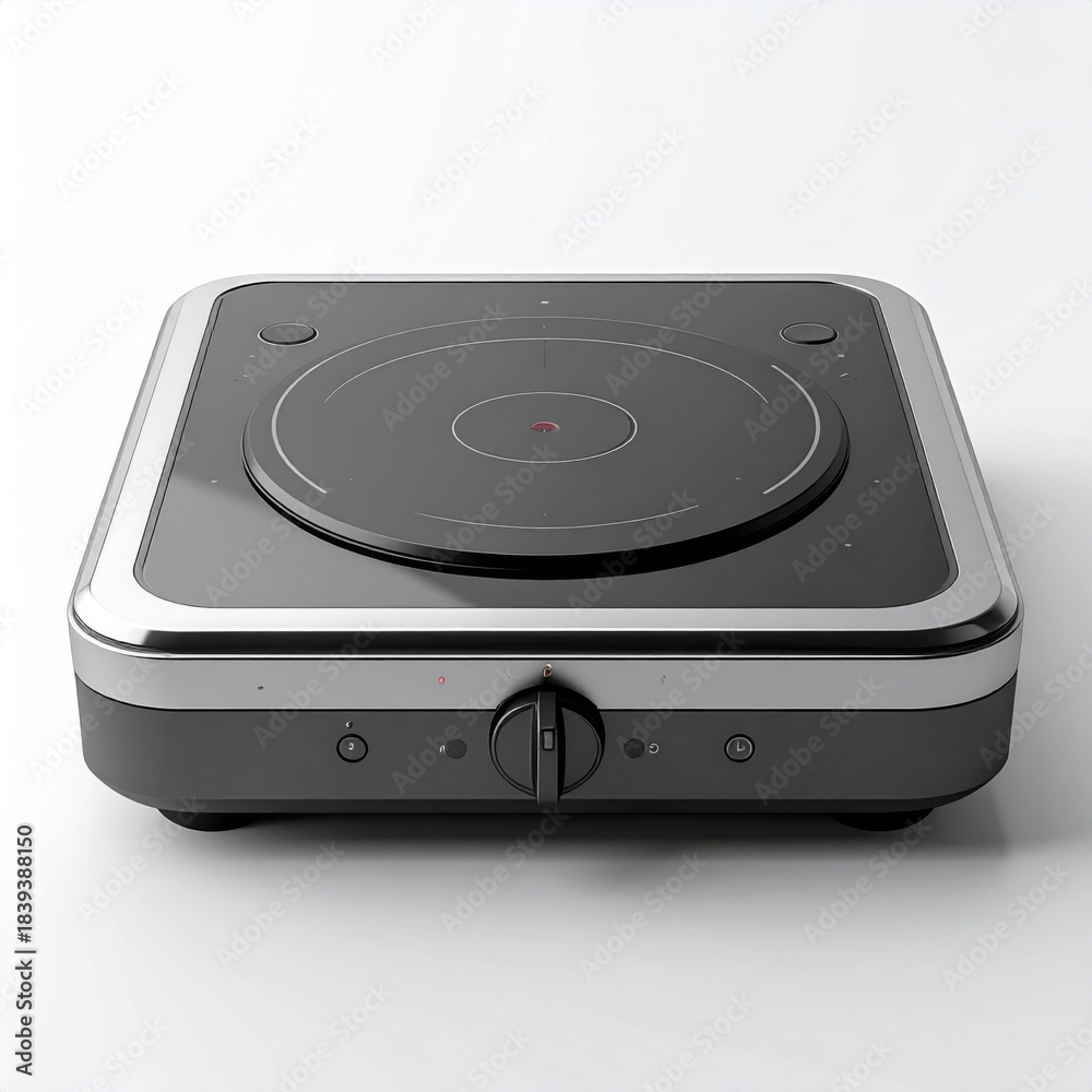 Fototapeta premium Modern Portable Induction Cooktop With Sleek Black Surface and Chrome Trim