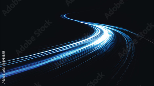 Abstract blue light trails on a dark background