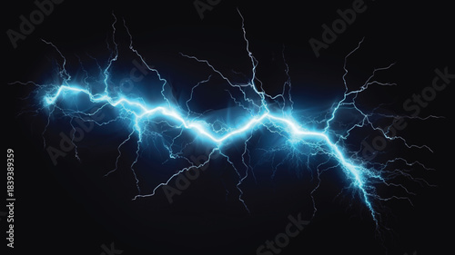 Vivid blue lightning bolt crackles across a dark sky