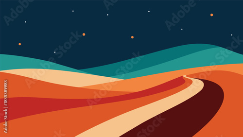 Abstract desert landscape at night with rolling sand dunes