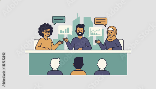 A diverse panel of industry professionals sharing success stories and career paths during a discussion session.