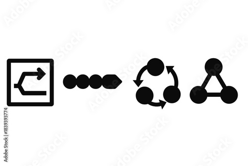 Brutalist Genetic Icons. Programmable Cellular Frameworks silhouette set: gene-edit tile, control-path bead, regulatory-loop node.