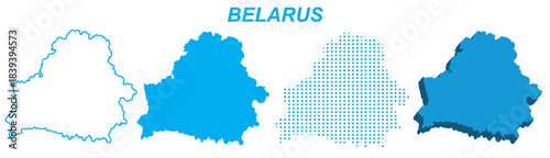 Belarus Map Vector Set, European Outline Silhouette Dotted 3D Solid Shapes, Belarus Country Infographic Template, Editable EPS Belarus Geography