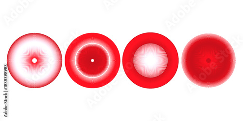 Red concentric ripple circles set. Sonar or sound wave rings collection. Epicentre, target, radar icon concept. Radial signal or vibration elements. Eps10