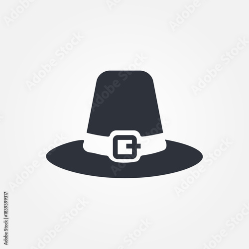 Pilgrim hat, Flat cartoon object. Traditional head accessory, isolated vector item on white. Authentic costume clothes for thanksgiving day. Autumn Holiday illustration for Decoration design, Template