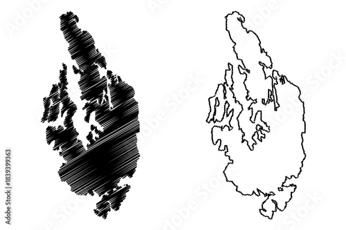 Huftaroy island (Kingdom of Norway) map vector illustration, scribble sketch Huftaroy map