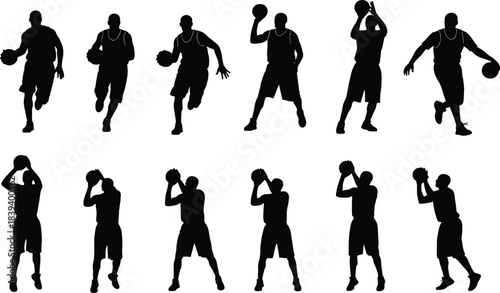 Dynamic Action Poses including Dribbling, Shooting, and Running for Sports, Team, and Active Lifestyle Vector Illustration Content