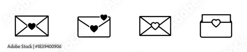 Envelope icons with heart motifs for romantic and affectionate design.
