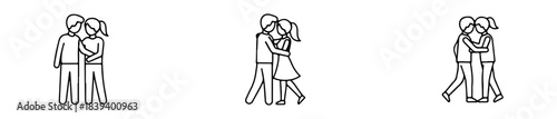Couple icons with romantic poses and affectionate gestures for love-themed design.