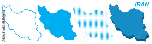 Iran Map Vector Set, Middle East Outline Silhouette Dotted 3D Solid Shapes, Iran Country Infographic Template, Editable EPS Iran Geography