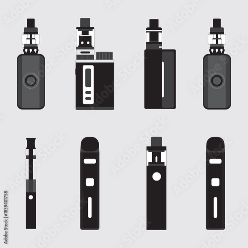 Collection of Modern Electronic Cigarettes and Vaping Devices