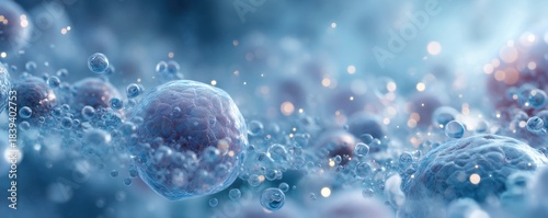 Wallpaper Mural Blue background with water molecules and light particles, a vivid science and technology concept image Torontodigital.ca