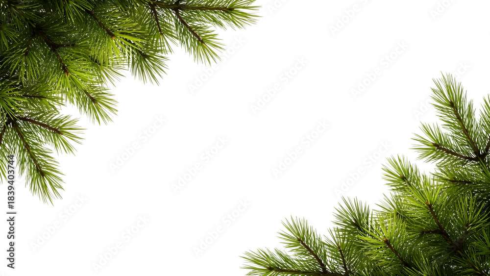 Obraz premium Detailed pine needles and branches forming a natural frame vibrant green foliage isolated on transparent background