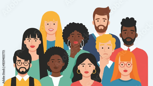 Diverse Group of People Standing Together in a Crowd.