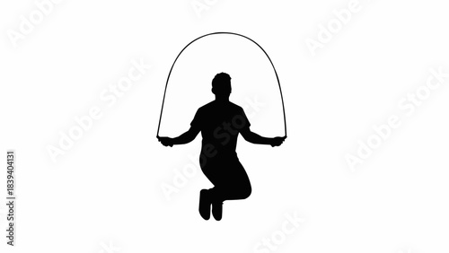 Black silhouette of a person exercising with a jump rope.