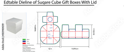 Square Cube Gift Box Dieline and Packaging Template