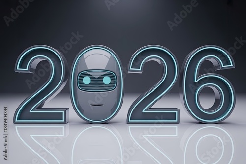 Wallpaper Mural The year 2026 is represented by glowing numbers with a robotic face signifying future technology trends. Torontodigital.ca