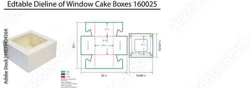 Window Cake Box Dieline and Packaging Template window box