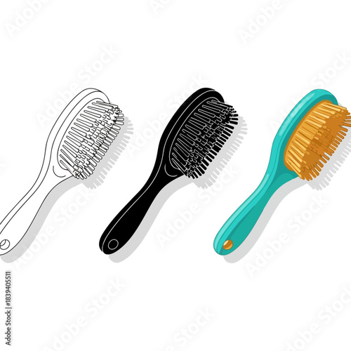 Three Different Styles of Hair Brushes Displayed Side by Side.