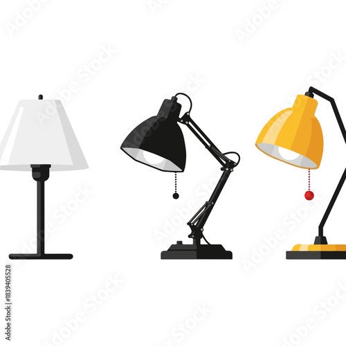 Three Different Desk Lamps on a White Background.