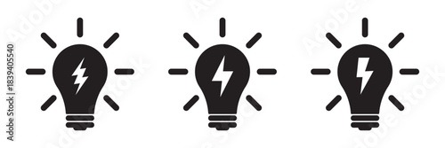 Light bulb icon, lamp with lightning, idea icon