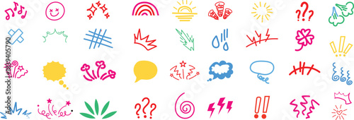 Colorful Hand-Drawn Doodle Symbols and Icons Set