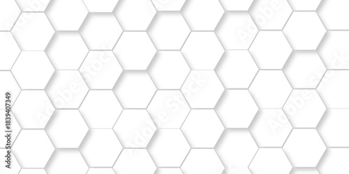 Abstract white paper hexagon geometric creative wall decoration mosaic. white hexagon technology. vector grid honeycomb soccer hexagonal cell structure tile mess. emboss bee background.