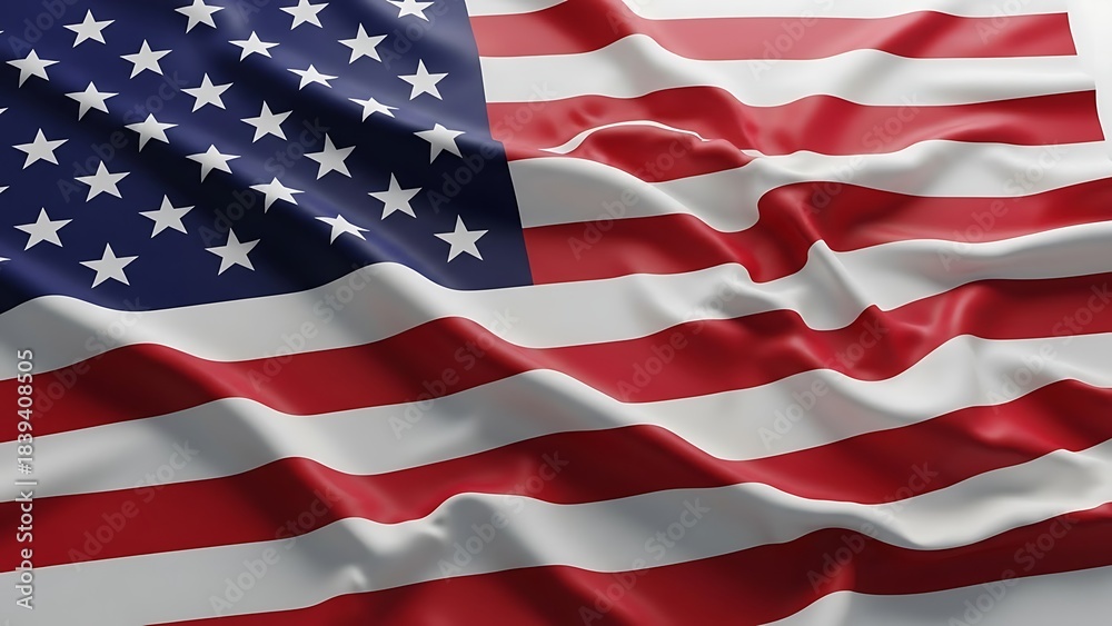 Fototapeta premium Vibrant American flag gracefully waving in the breeze with realistic fabric folds and patriotic symbolism