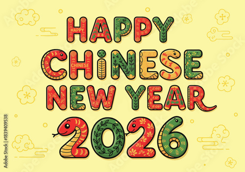 Wallpaper Mural Happy Chinese New Year 2026 greeting with festive snake design and cloud patterns Torontodigital.ca