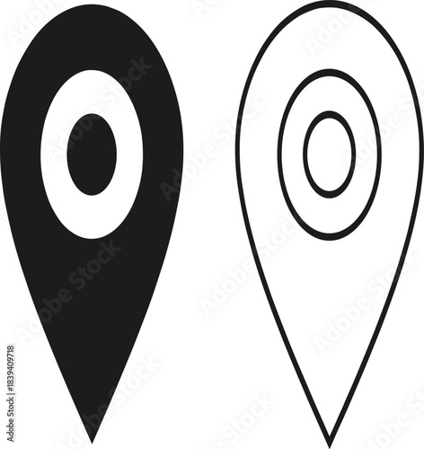 Location pin icons in solid and outline styles representing map markers or geographic positioning symbols
