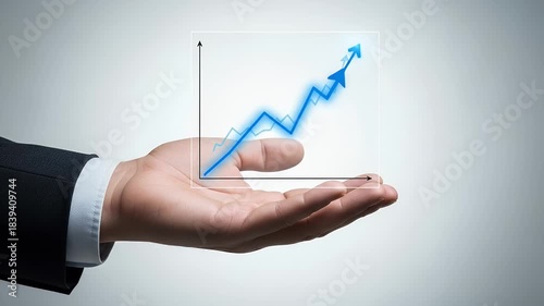 Wallpaper Mural Human Hand Presenting Blue Arrow Growth Chart on Gray Background Achievement Strategy Financial Growth Business Concept Investment Wealth Increase Progress Success Torontodigital.ca