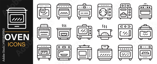 Professional oven icon bundle with various appliance types for kitchen and household design