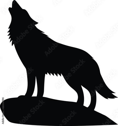 Dramatic black wolf silhouette howling loudly conveying wilderness and untamed spirit